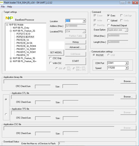 Flash loader v7. 0. 4 SGH 05 v2. 6 Dll UART