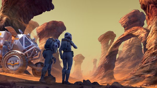 Обои живой город, воздух Terraformers Sandstone Formation 4К