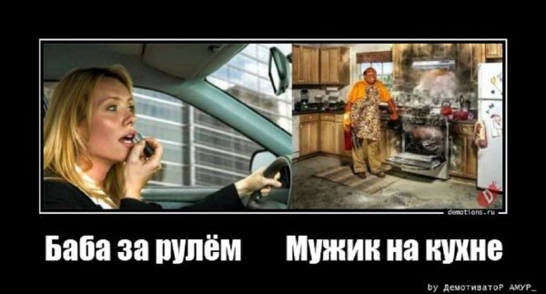 Баба за рулём и мужик на кухне