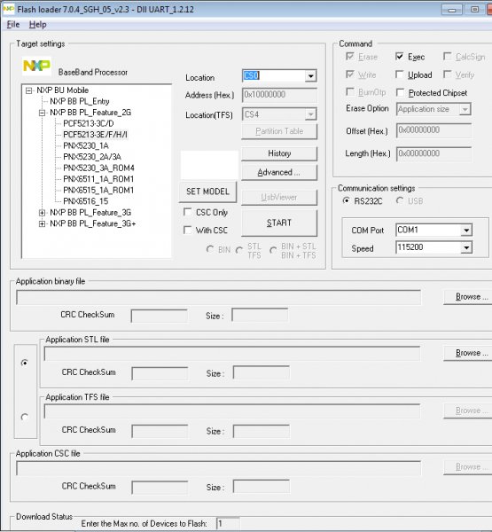 Flash Loader v7. 0. 4 SGH 05 v2. 3 - Dll UART