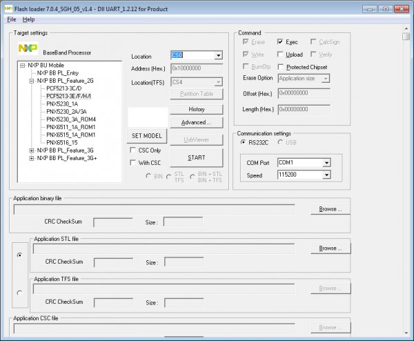 Flash loader v7. 0. 4 SGH 05 v1. 4 - Dll UART