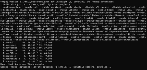 Ffmpeg v5. 1 full build Static x64