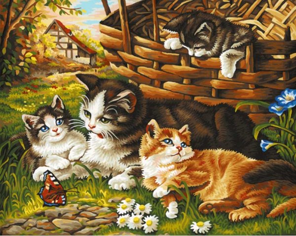 Кошка с котятами. Панно