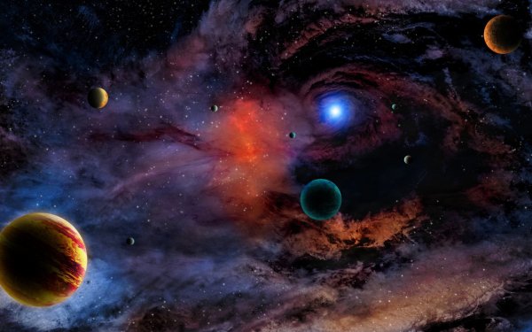 Space Many planets in a spiral 080582 16
