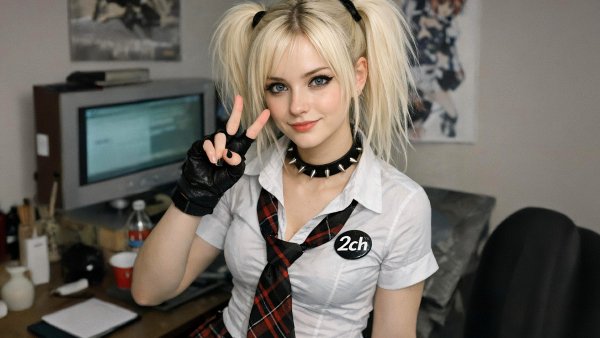 Ai-art-girl-long-haired-blonde-shirt-tie-ponytails