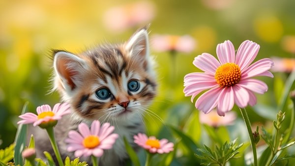 Котёнок,лето,цветы.36