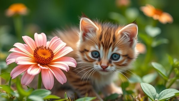 Котёнок,лето,цветы.08