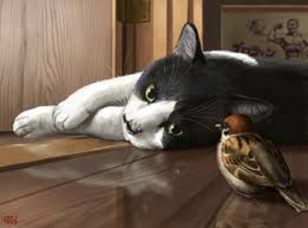 Кошка и воробей