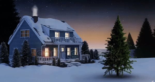 рождественская.домик ель падает звезда