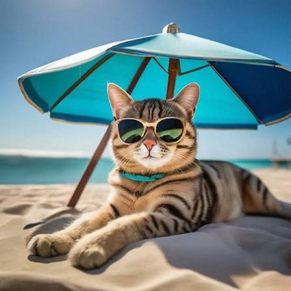 Кот на пляже