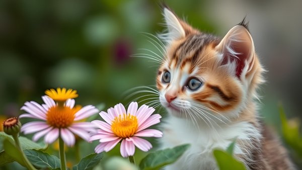 Котёнок,лето,цветы.40