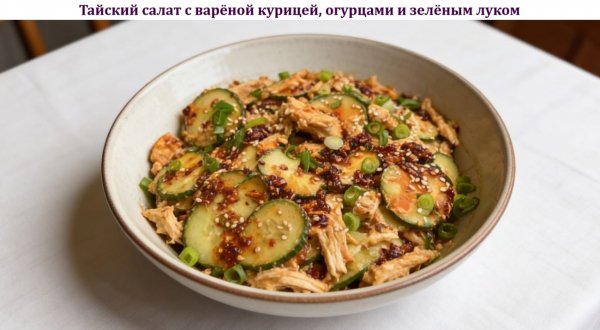 Тайский салат с варёной курицей, огурцами и зелёным луком
