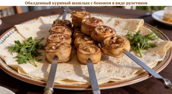 Обалденный куриный шашлык с беконом в виде рулетиков
