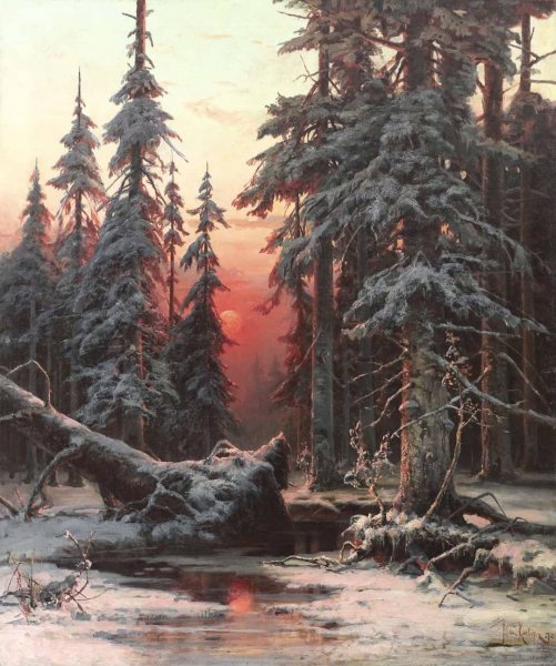 Зимний лес на закате, 1887 г