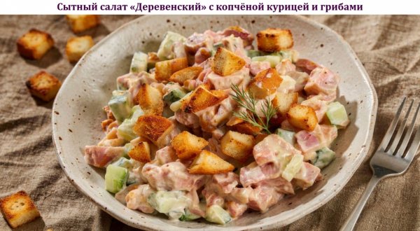 Салат "Деревенский" с копчёной курицей и грибами