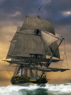 Море тучи небо волны парусник