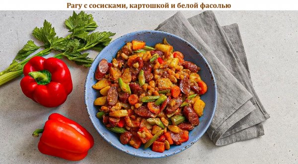 Рагу с сосисками, картошкой и белой фасолью